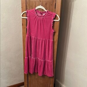 Crewcuts Pink Sleeveless Ruffled Mock Neck Velvet Dress